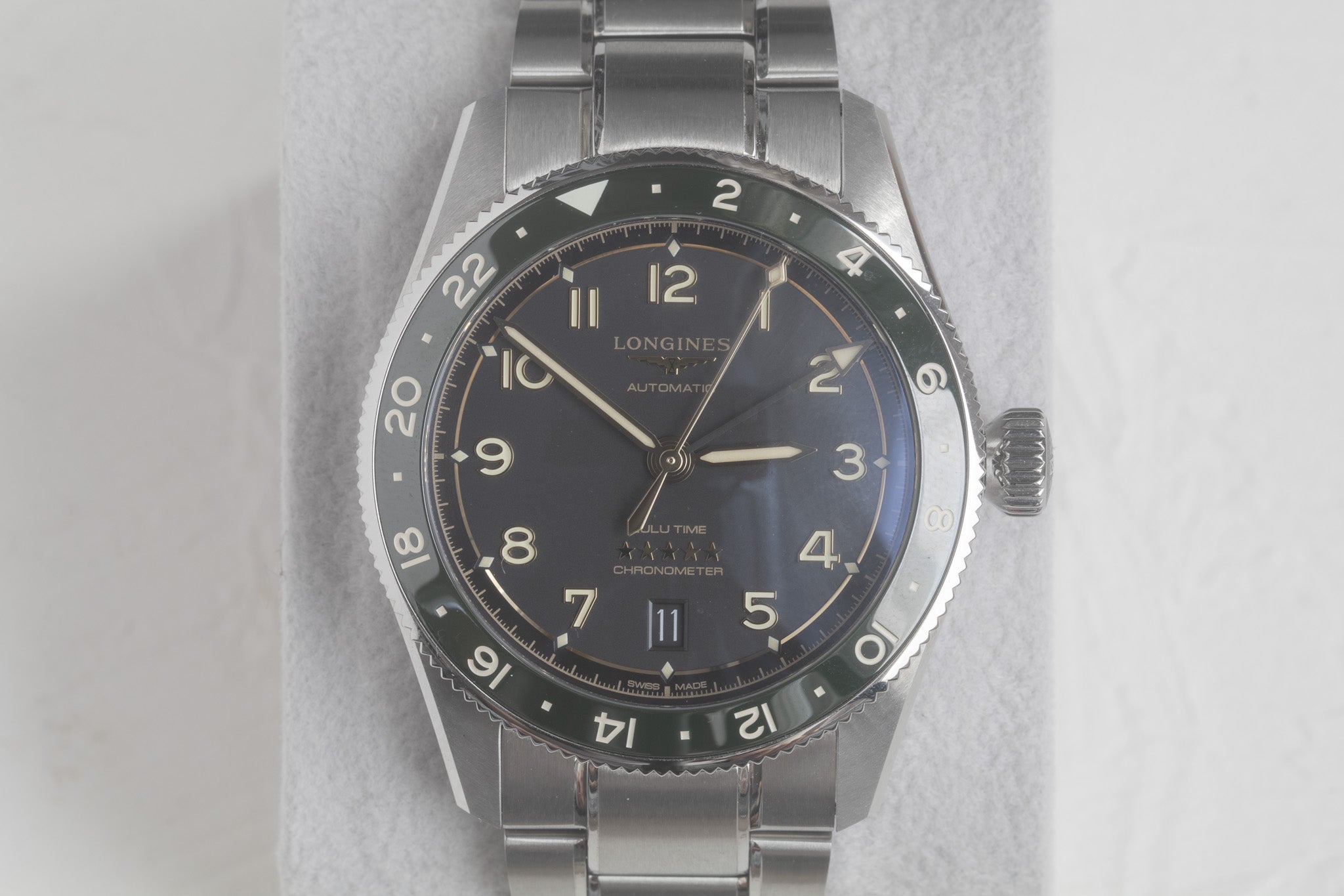 Longines Spirit Zulu Time 39mm Green Bezel 