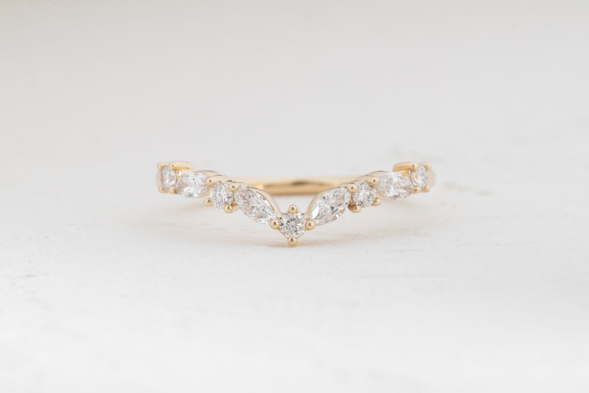 Marquise and Round Diamond Chevron Ring 