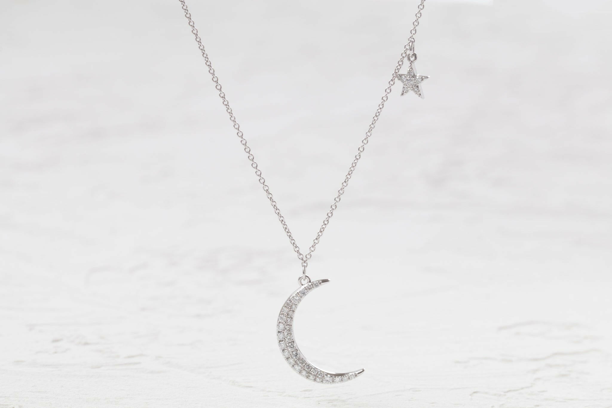 Moon and Star Diamond Necklace 